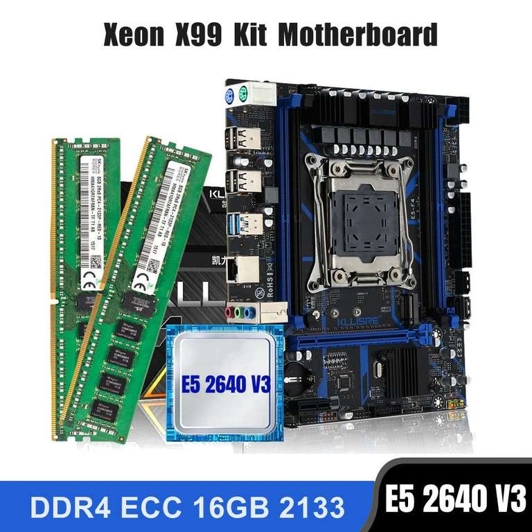 Комплект материнской платы Kllisre X99, LGA 2011-3 Xeon E5 2640 V3 ЦП DDR4 16 Гб (2 шт. 8 ГБ) 2133 МГц ECC память