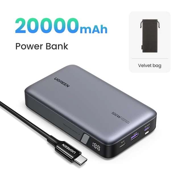 Внешний аккумулятор UGREEN PB720, 20000 мАч, 100 Вт (25к мАч/145 Вт за 4120₽)