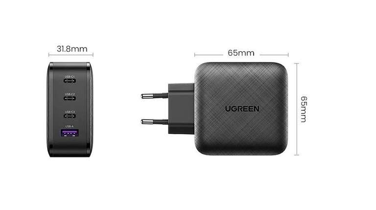 Сетевое зарядное устройство Ugreen USB A + 3 USB C 65W GaN Tech Fast Charger (70774). Скидка с картой
