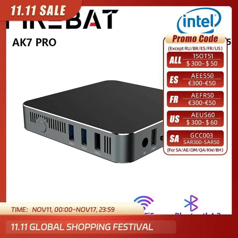 Мини ПК FIREBAT AK7 PRO (Intel N5105, 8+256 ГБ)