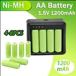 Аккумуляторные перезаряжаемые батарейки AA Ni-MH, 1200 мАч 8шт