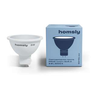 Лампа светодиодная Homsly, 8Вт, MR16, GU5.3, 3000К, 2 штуки (69₽ за 1 шт) (цена с Я.Пэй/Альфой, зависит от аккаунта и города)