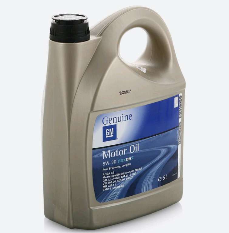 Синтетическое моторное масло GM Dexos2 Longlife 5W30, 5 л.