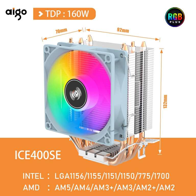 Кулер для ПК Aigo ICE400SE для процессора Intel LGA 115X 1700 775 1200 AMD AM3 AM4 AM5