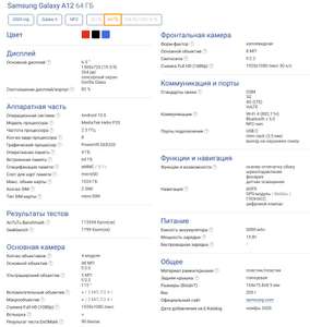 Смартфон Samsung Galaxy A12 синий, 4/64 ГБ RU, NFC