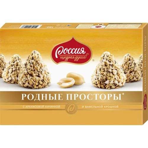 Конфеты шоколадные "Россия-Щедрая душа! Родные просторы, с вафельной крошкой", 180 г, 2 шт в OZON Fresh (64₽-1 шт) (с OZON Card: 60₽ - 1 шт)