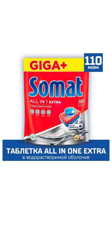 Таблетки для посудомоечной машины Somat 110 tabs All in One Extra (при оплате картой OZON)