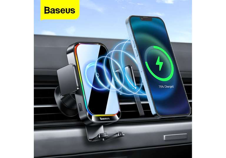 Автомобильный держатель Baseus Halo Electric Wireless Charging Car Mount QI (беспроводная зарядка 15 Вт, RGB-подсветка, USB Type-C)