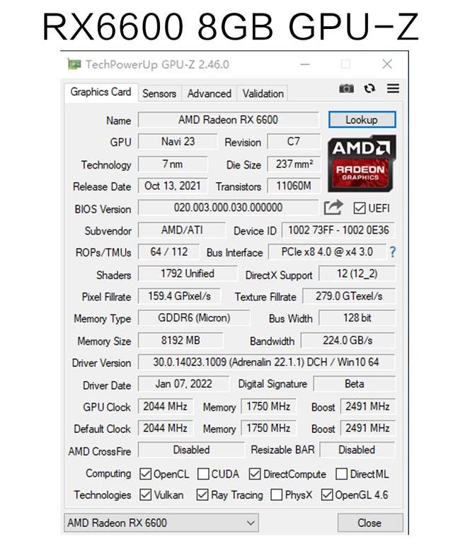 Видеокарта SHELI 51RISC RX6600XT 8GB