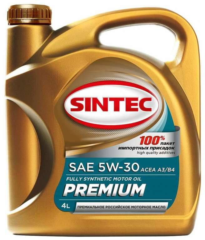 Синтетическое моторное масло SINTEC Premium SAE 5W-30 ACEA A3/B4, 4 л