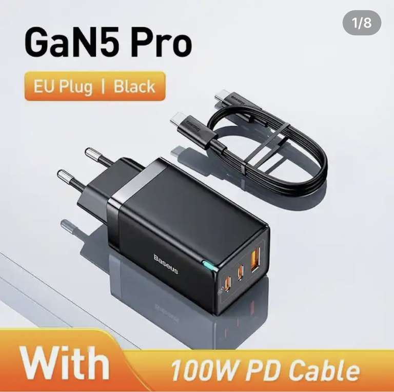 Устройство зарядное Baseus Gan 5 Pro Fast Charger 2C+U CCGAN65E5 65w + кабель type-c 100W