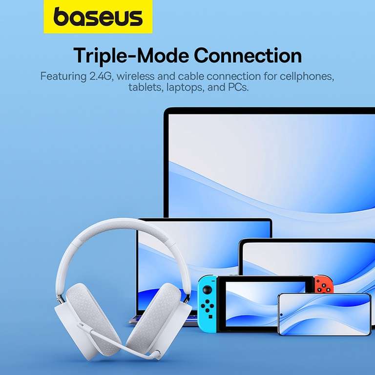 Беспроводные наушники Baseus GH02 (кабель/2.4G/BT5.3, RGB, Type-C, до 40 часов, приложение)