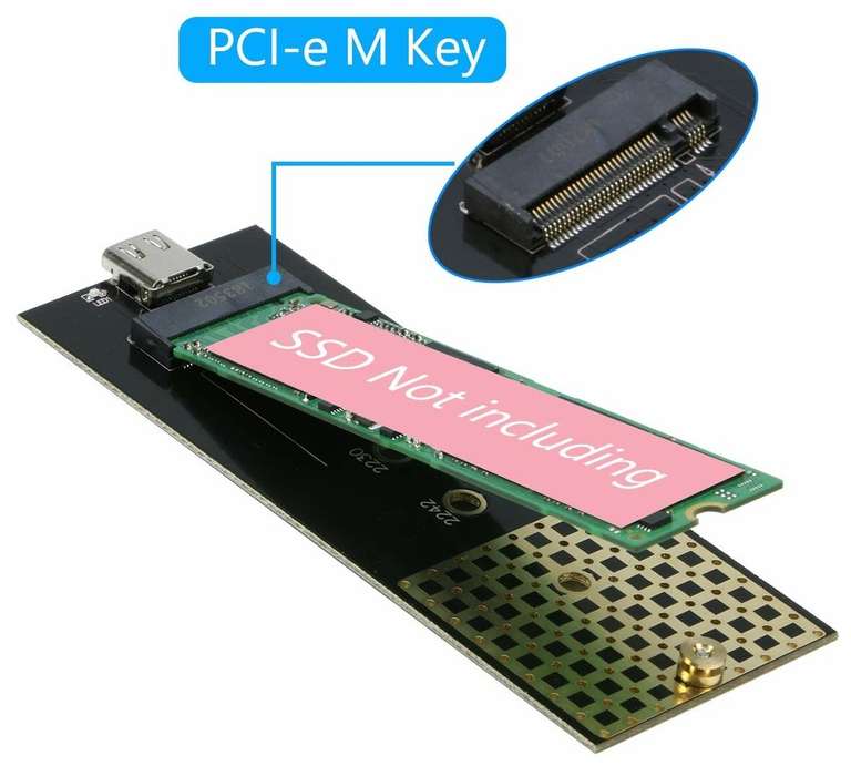 Бокс для жесткого диска SSD M2 (NVME M-key) - Type-C / USB 3.0 алюминиевый (черный) с двумя проводами (цена с озон-картой)