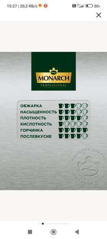 Кофе в зёрнах Monarch Professional Espresso, 1 кг