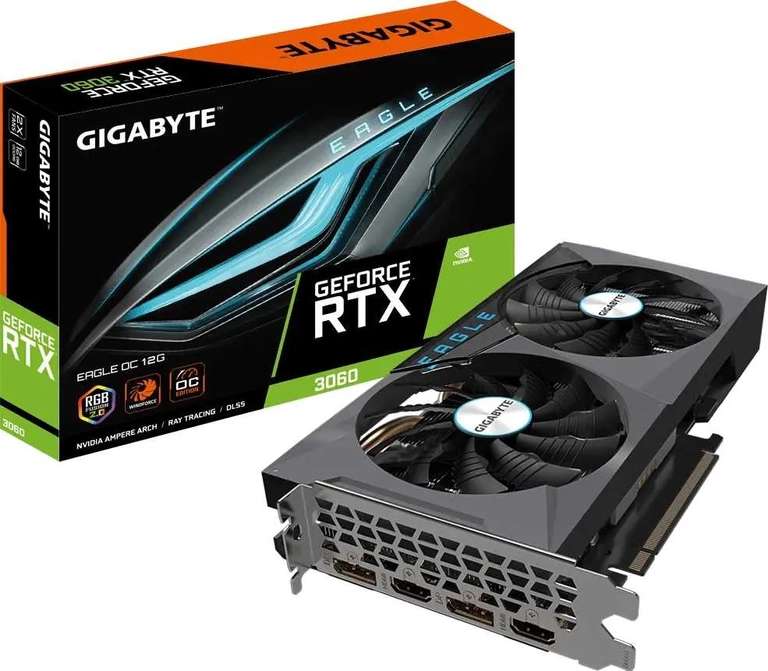 Видеокарта Gigabyte GeForce RTX 3060 12 ГБ (GV-N3060EAGLE OC-12GD 2.0), LHR (с Озон картой)