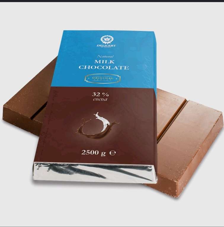 Молочный шоколад 32 % Delicert плитка, 2500 гр/2,5 кг (по Ozon карте)