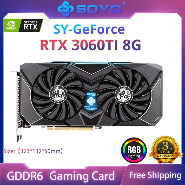 Видеокарта SOYO RTX 3060TI 8 Гб GDDR6 NVIDIA GPU