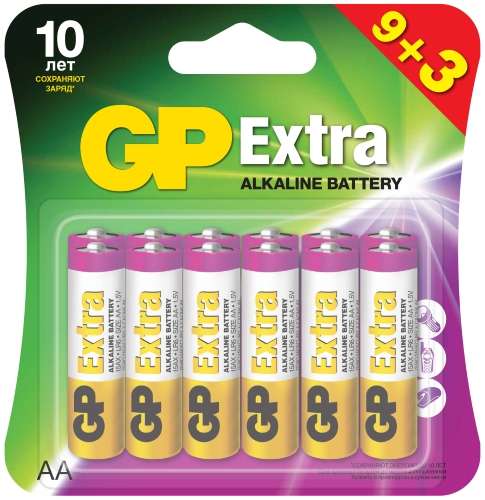 Батарейки GP Extra Alkaline AA (LR6), 12 шт. (бонусы применимы)