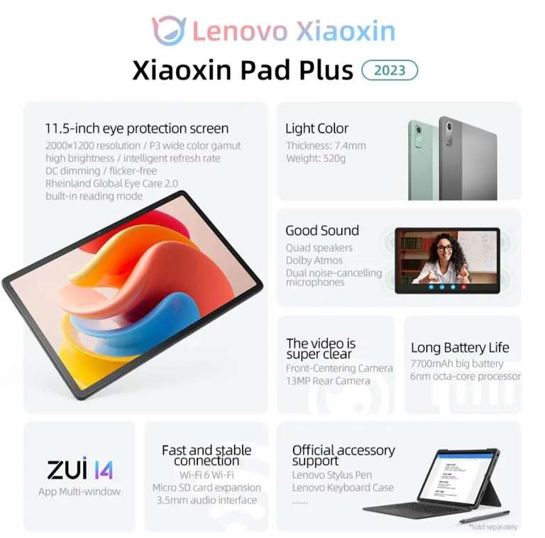 Планшет Lenovo Xiaoxin Pad Plus 2023 6 ГБ+128 ГБ 2K, 11.5" 120ГЦ