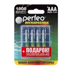 Perfeo Ni-Mh аккумуляторы HR03 AAA 1000mAh на блистере с подарочным боксом, 4шт, 1.2V (цена с озон-картой)