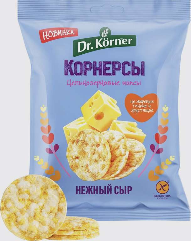 Чипсы Dr. Korner цельнозерновые, кукурузно-рисовые с сыром, 50 г