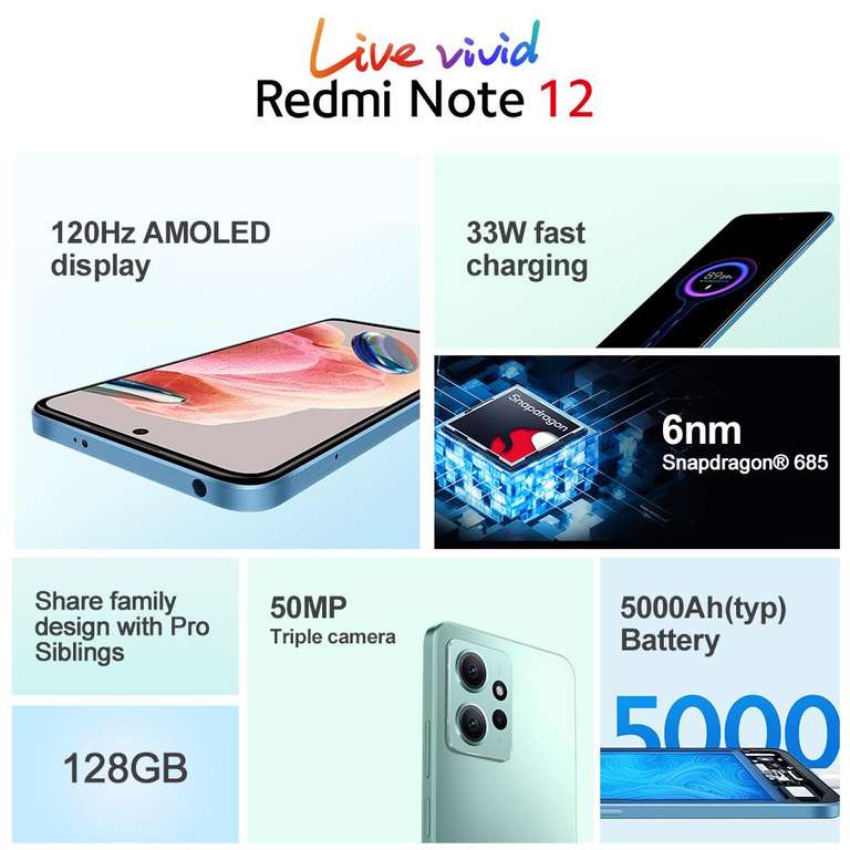 Смартфон Xiaomi Redmi Note 12, 8/256 Гб, NFC, черный/золотой