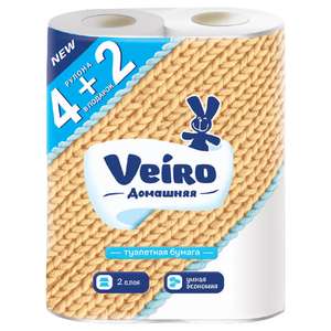 Туалетная бумага Veiro Домашняя белая двухслойная 6 рулонов
