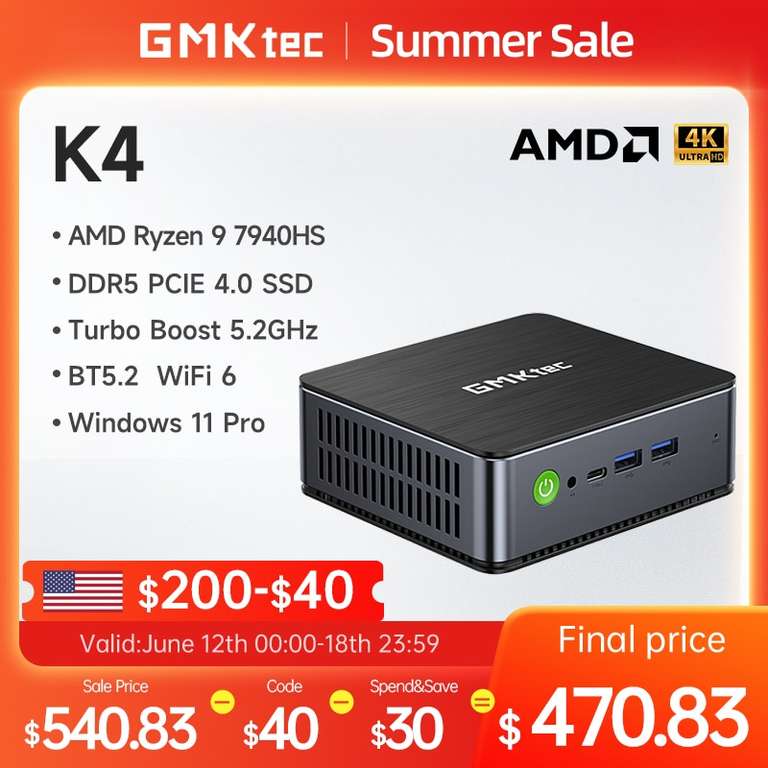 Игровой мини-ПК GMKtec K4 AMD Ryzen 9 7940HS 32/1000GB