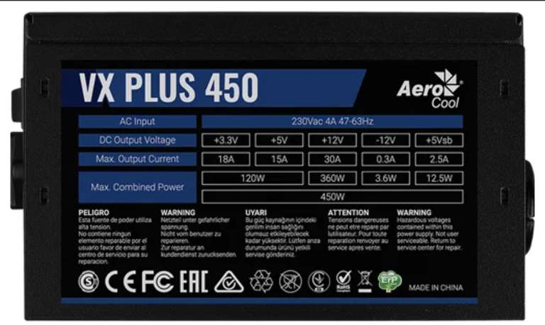 Блок питания Aerocool VX PLUS 450W 20+4P, 4+4P 120mm 2xSATA
