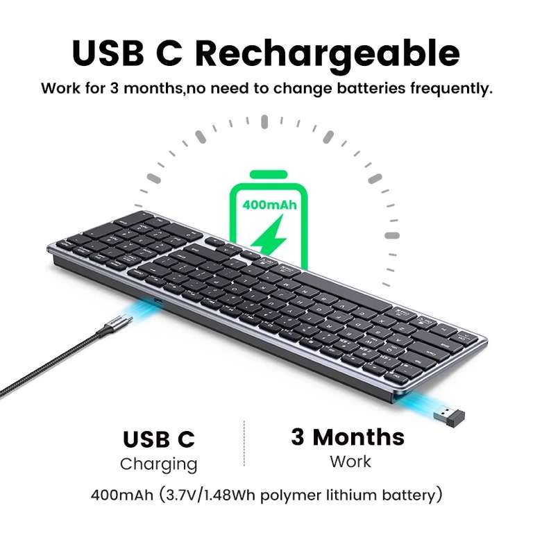 Беспроводная ножничная клавиатура Ugreen KU005 (металл, BT 5.0 + 2.4G)
