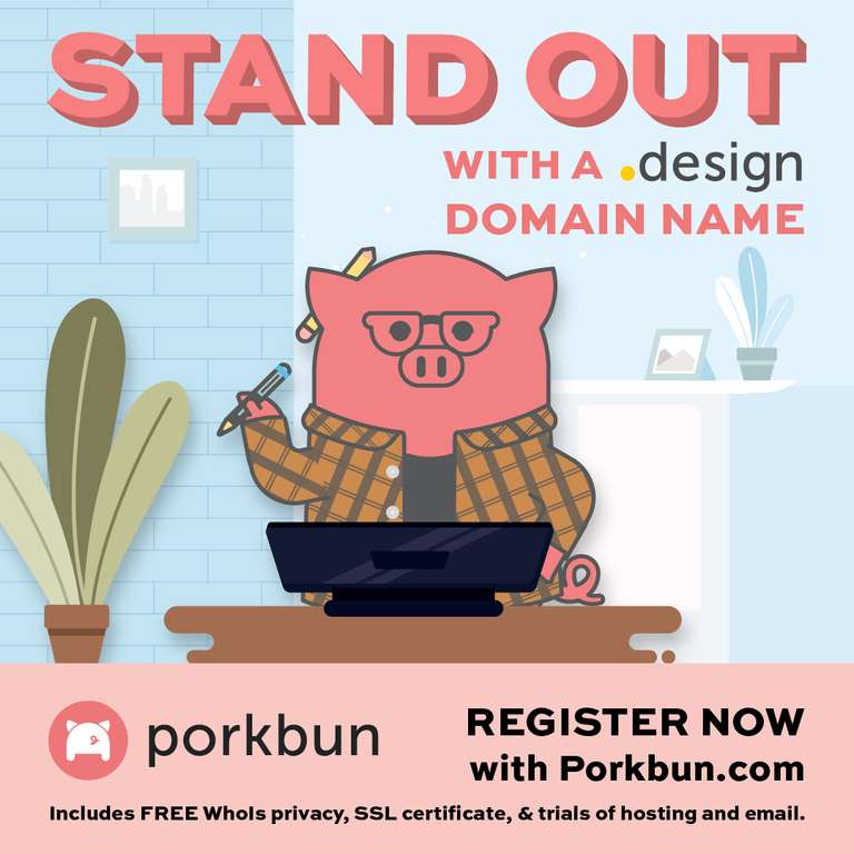 Бесплатный домен .design на 1 год от PorkBun⁠⁠
