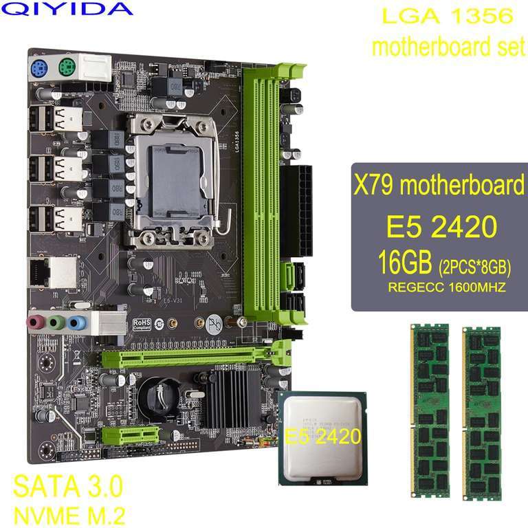 Комплект Материнская плата X79A + процессор E5 2420 + ОЗУ 16 Гб (2 шт.*8 ГБ) DDR3 ECC