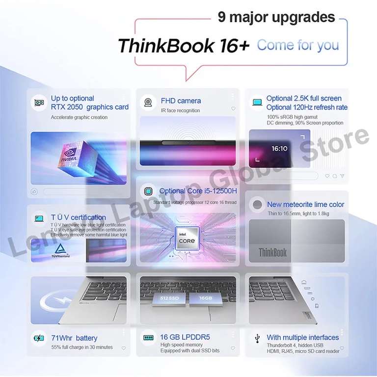 Ноутбук Lenovo ThinkBook, 16", 2.5K +, 12500H, 16 ГБ, 512 ГБ, RTX2050, windows 11