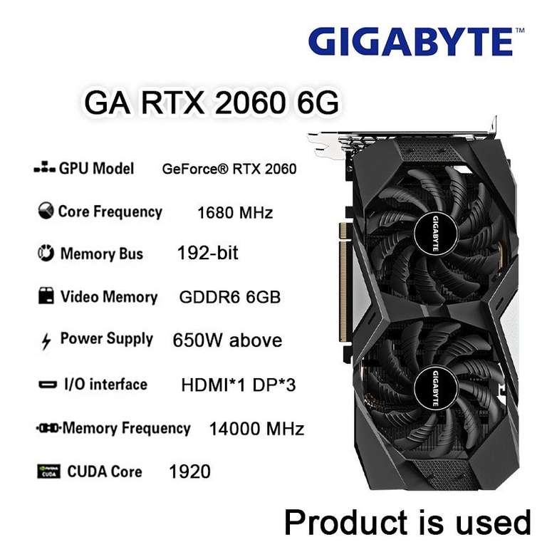 Б/у видеокарта GIGABYTE GAMING GEFORCE RTX 2060, 6 ГБ