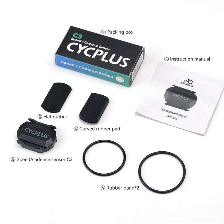 Датчик скорости и каденса беспроводной (2 упаковки, 604₽/шт.) Cycplus C3 (ANT+, Bluetooth)