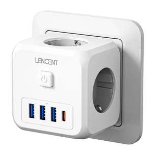 Розетка-разветвитель Lencent PA037EU, 7-в-1 (AC, USB-A, Type-C)