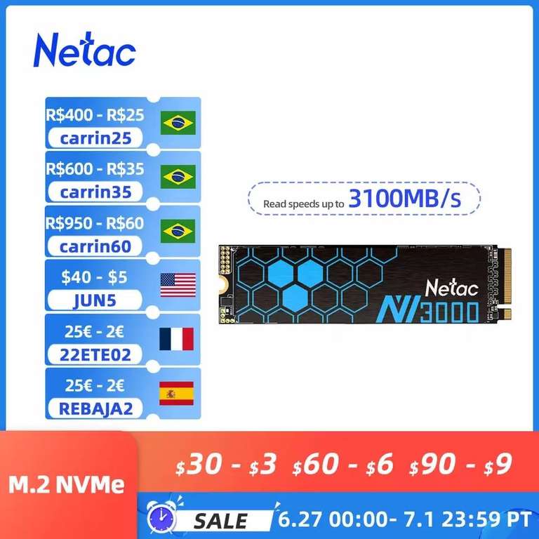 Накопитель SSD Netac NV3000 NVMe 500gb (также есть и другие объемы)