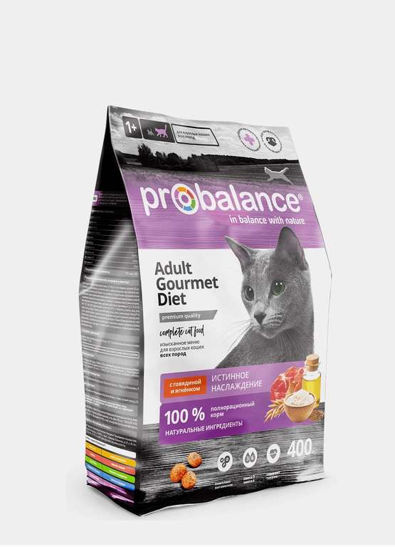 Корм сухой ProBalance "Gourmet Diet" для кошек с говядиной и ягненком, 400 г