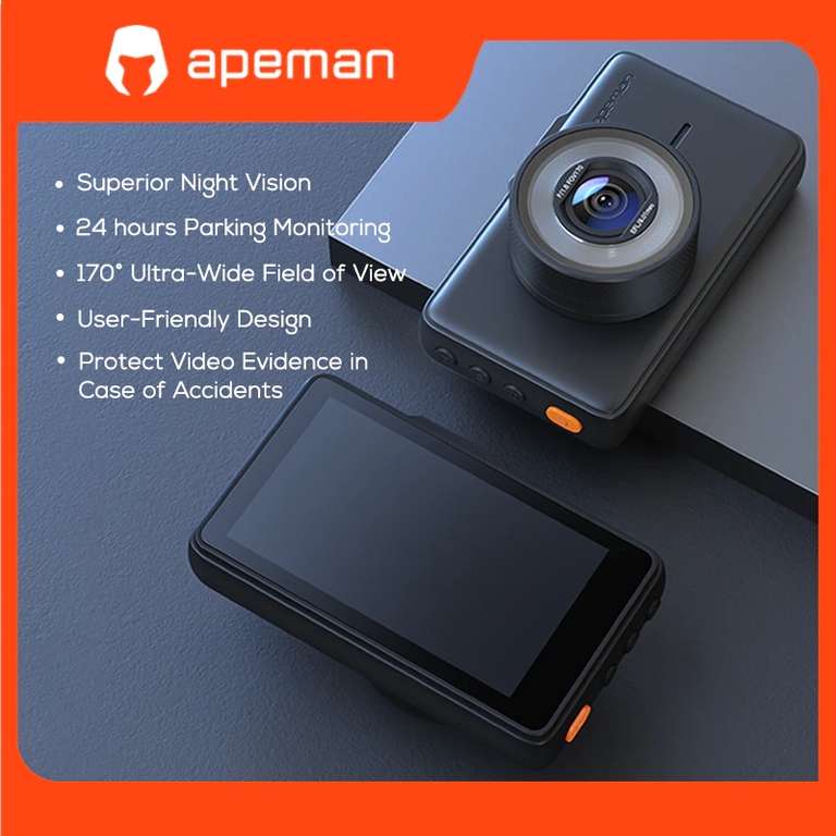 Видеорегистратор Apeman 1080P FHD, 3-дюймовый ЖК-экран, угол обзора 170°