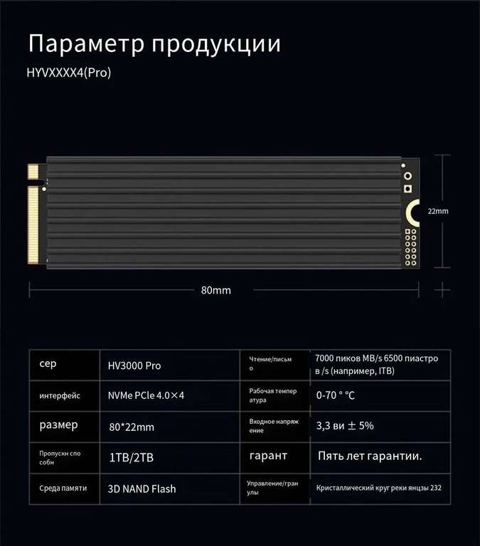 SSD Накопитель Mirage HV3000 Pro 4TB (pcie 4.0, nvme, M2, 2280) (из-за рубежа) (цена с картой озон)