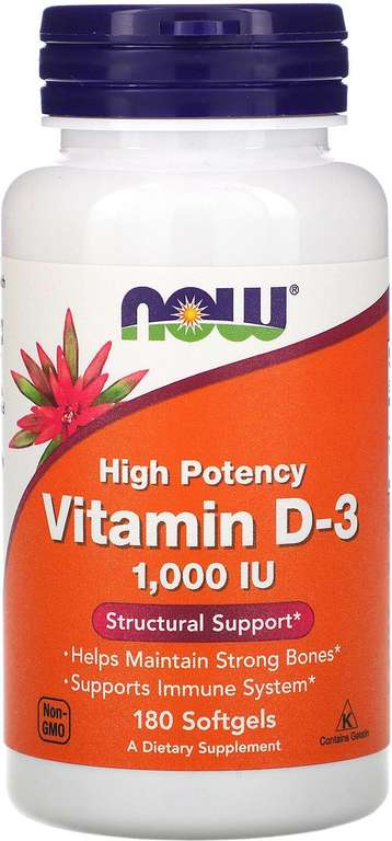 Витамины NOW Vitamin D3, 100 г, 1000 ME, 180 шт.