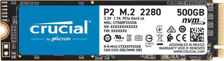 SSD Crucial P2, 500 Гб PCIe Gen3x4 NVMe, чтения 2300 МБ/с, записи 940 МБ/с