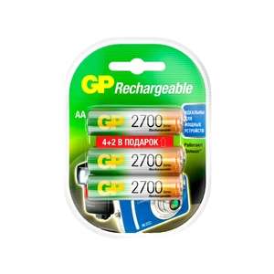 Аккумуляторная батарейка GP АА (HR6) 2700 мАч, 6 шт (цена с озон-картой)