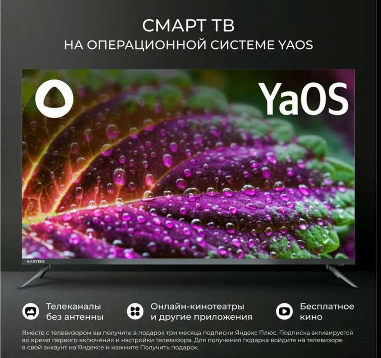 Смарт-ТВ Hartens HTY-43F11B-VS 43" Full HD, чёрный (с Ozon Картой)