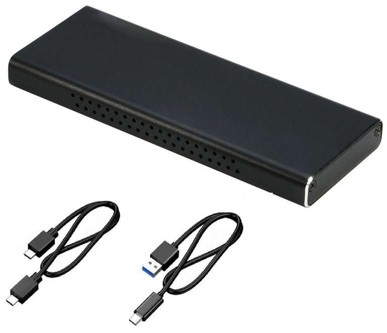 Бокс для жесткого диска SSD M2 (NVME M-key) - Type-C / USB 3.0 алюминиевый (черный) с двумя проводами (цена с озон-картой)