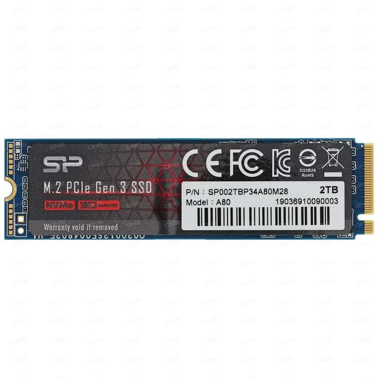 SSD M.2 накопитель Silicon Power P34A80 - 2000 ГБ, 3400/3000 мб/с, DRAM буфер