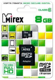 [Дмитров, возм., и др.] Карта памяти microSD 8 ГБ Mirex, с адаптером, класс 10