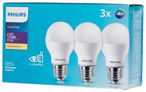 Упаковка светодиодных ламп 3 шт. Philips Essential LED 3CT/4 RCA, E27, A55, 9Вт, 3000 К