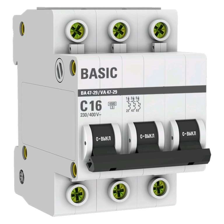 Автоматический выключатель EKF Basic 1P 16А (C) 4,5кА ВА 47-29 mcb4729-1-16C