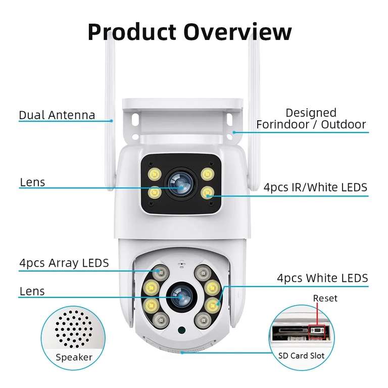 Уличная камера видеонаблюдения Hiseeu 4K 8MP с двумя объективами (авто отслеживание, голосовая связь, 2 объектива, IP66, 2,4G WIFI + RJ45)